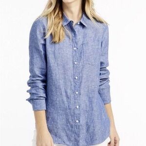 L.L.Bean Women’s Premium Washable Blue 100% Linen Shirt Tops Tunic